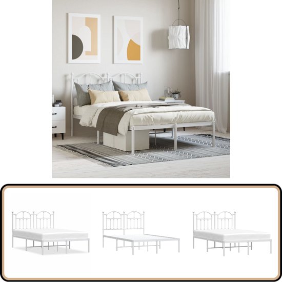 vidaXL Wit Metalen Bedframe 120x200 cm Robuust Bedframe - Klassiek Bedframe - Staal Bedframe - Wit Bedframe - Metalen Bedframe