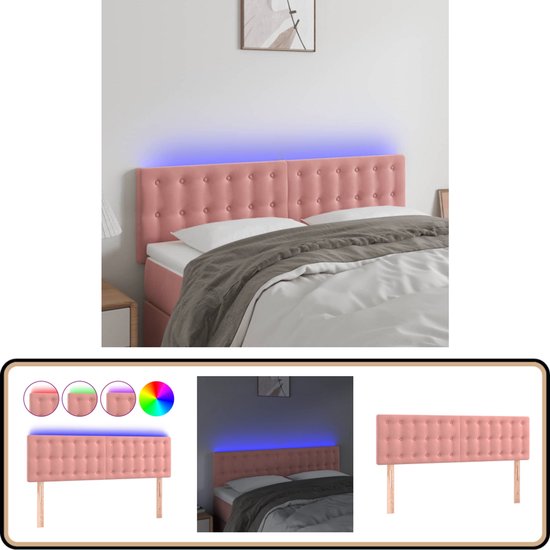 vidaXL Tête de lit LED 144x5x78/88 cm Tête de lit LED en velours rose - Tête de lit avec LED - Tête de lit rose - Tête de lit en velours - Lumières LED - Décoration de chambre - Coin lecture - Coin TV