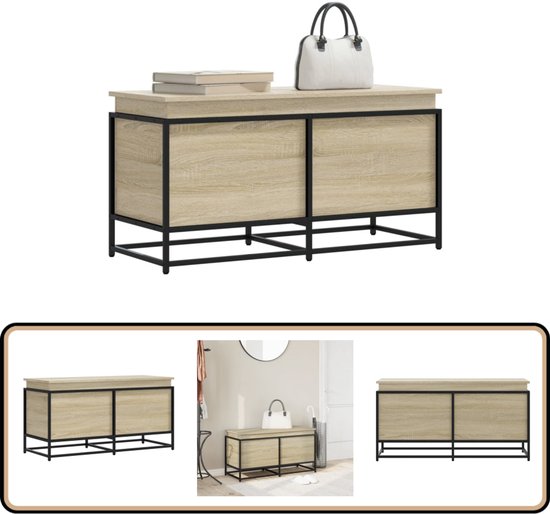 Opbergbox voor LP's 71x34x36 cm bewerkt hout sonoma eikenkleur