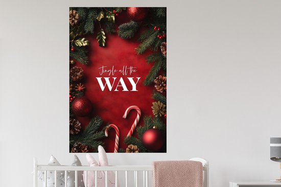 Stickers muraux - Film adhésif - Noël - Citation - Rouge - Boules de Noël - 80 x 120 cm - Film adhésif - Stickers muraux chambre d'enfant - Papier peint autocollant - Film adhésif