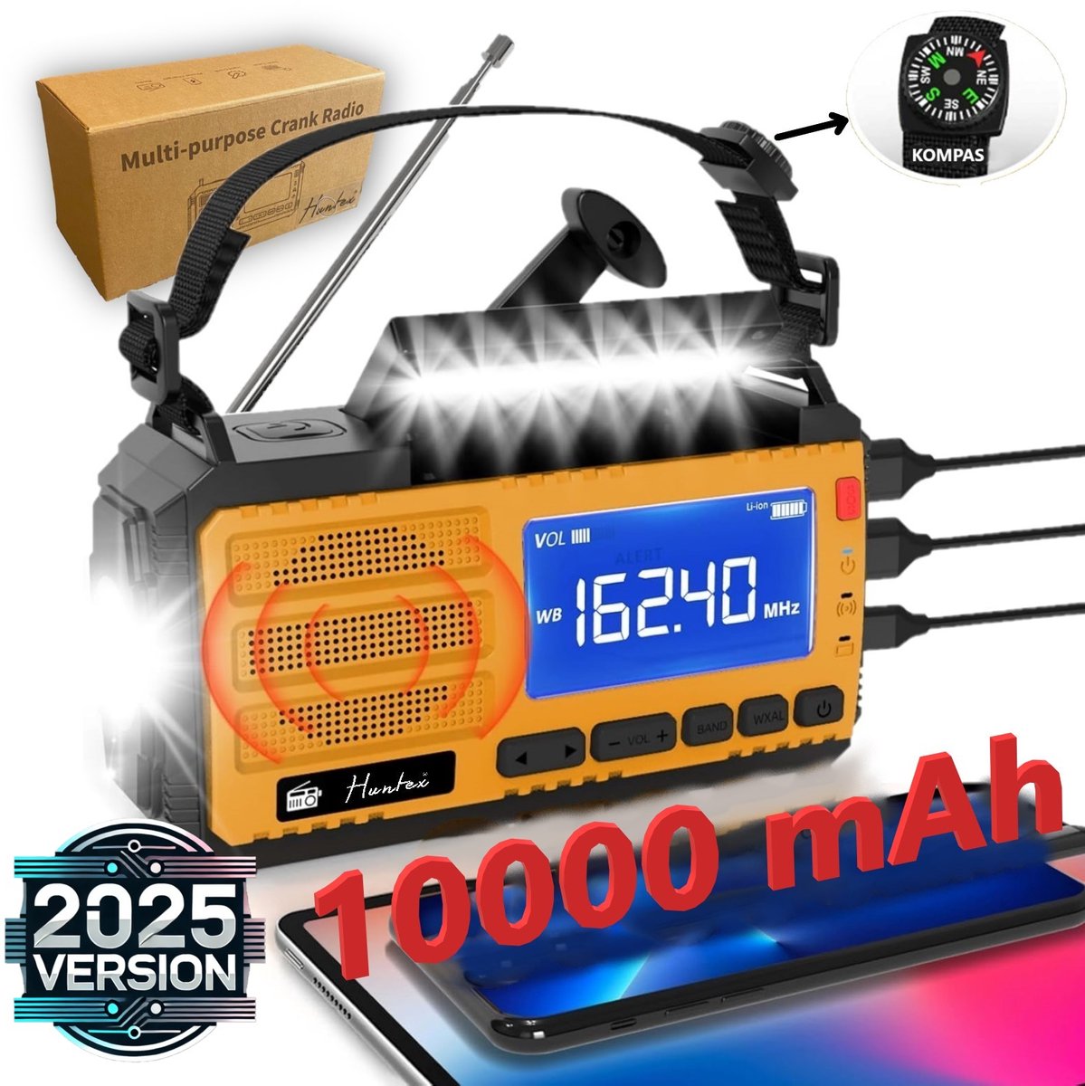27000mAh Noodradio op Zonne-energie met Handoplaadfunctie - FM/AM Radio