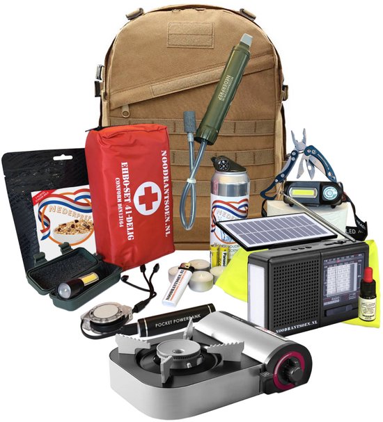 Noodpakket LUXE met waterfilter, kookstel & noodrantsoen