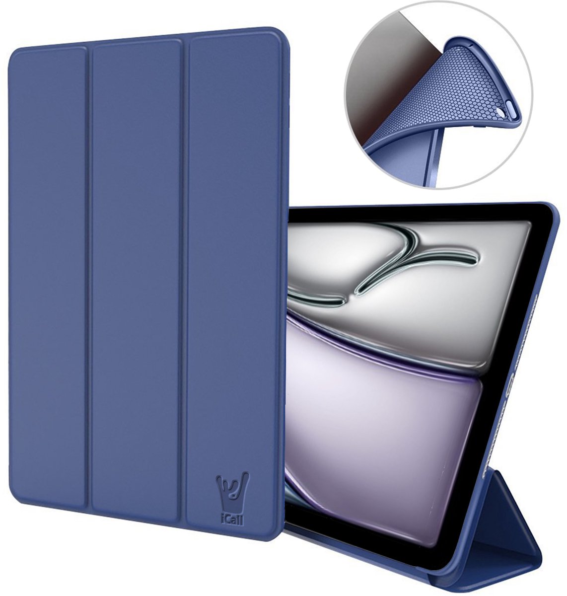 Hoes geschikt voor iPad Air 13 inch 2024 – Ook geschikt voor iPad Pro 12.9 2022 / 2021 / 2020 / 2018 – Smart Cover met Tri-Fold Stand – Schokbestendig – Auto Wake/Sleep – TPU Backcase – Blauw