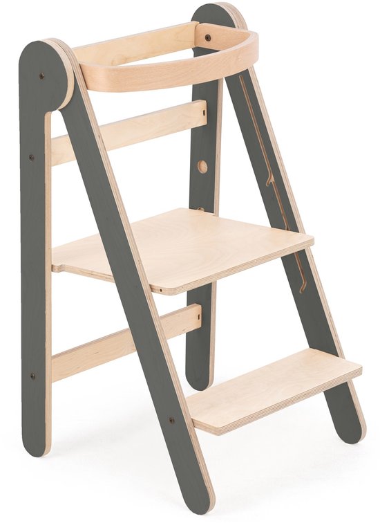 Mamatoyz Houten Leertoren Opvouwbaar - Montessori - Naturel met grijs