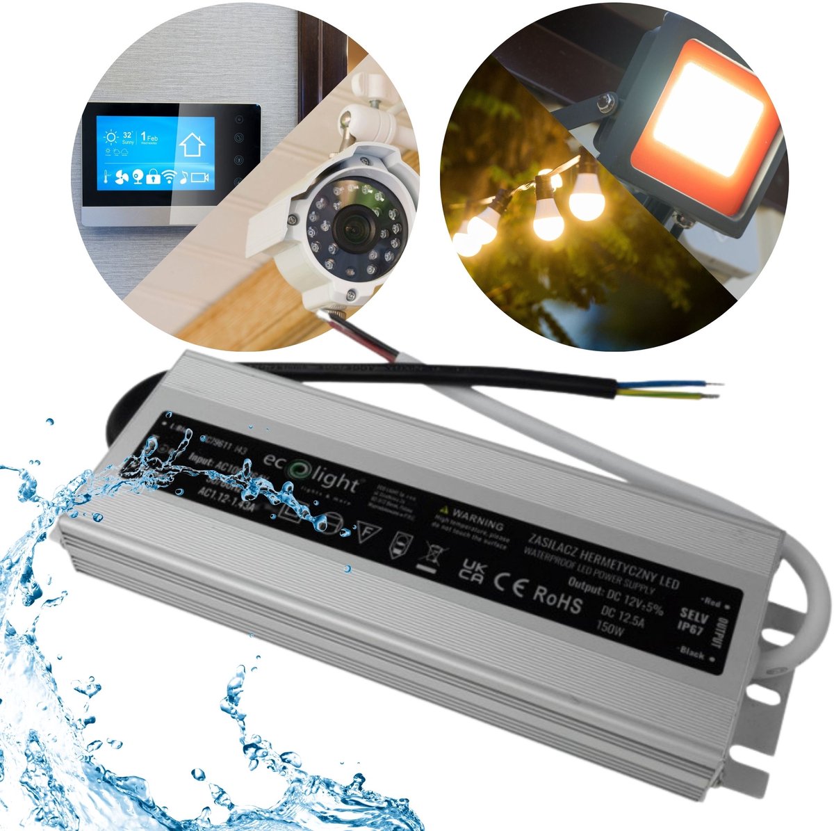 Hermetische LED voeding 150W 12V 12.5A, waterdicht 200x65x22 mm
