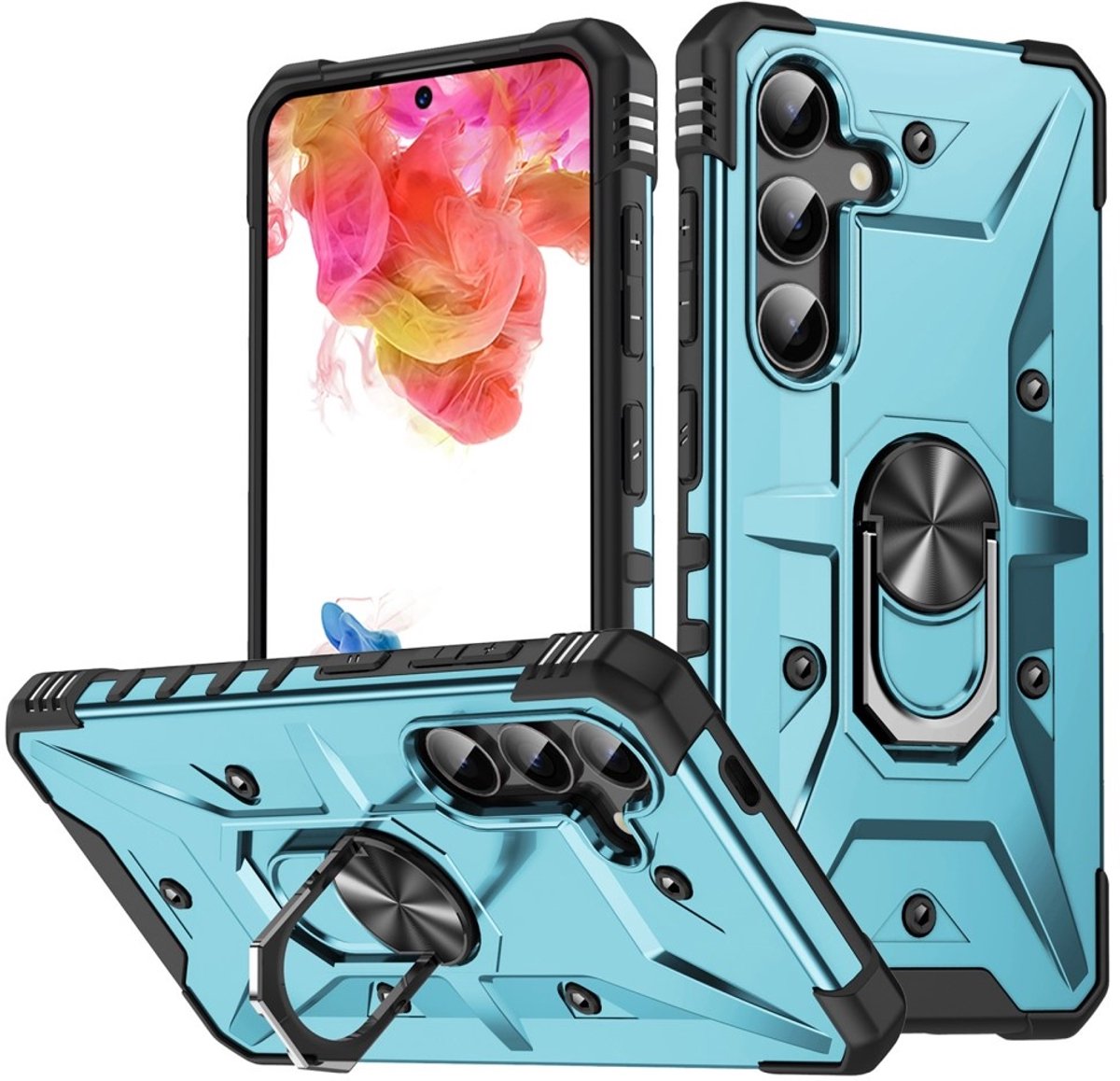 Coverup Hoesje - Geschikt voor Samsung Galaxy S25 Hoesje - Coverup Heavy Duty Ring Kickstand Back Cover - Lichtblauw