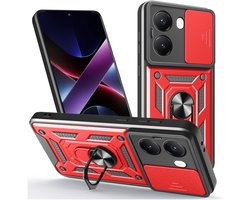 Coverup Hoesje - Geschikt voor Xiaomi Poco X7 Pro Hoesje - Coverup Armor Ring Kickstand Back Cover met Camera Shield - Rood