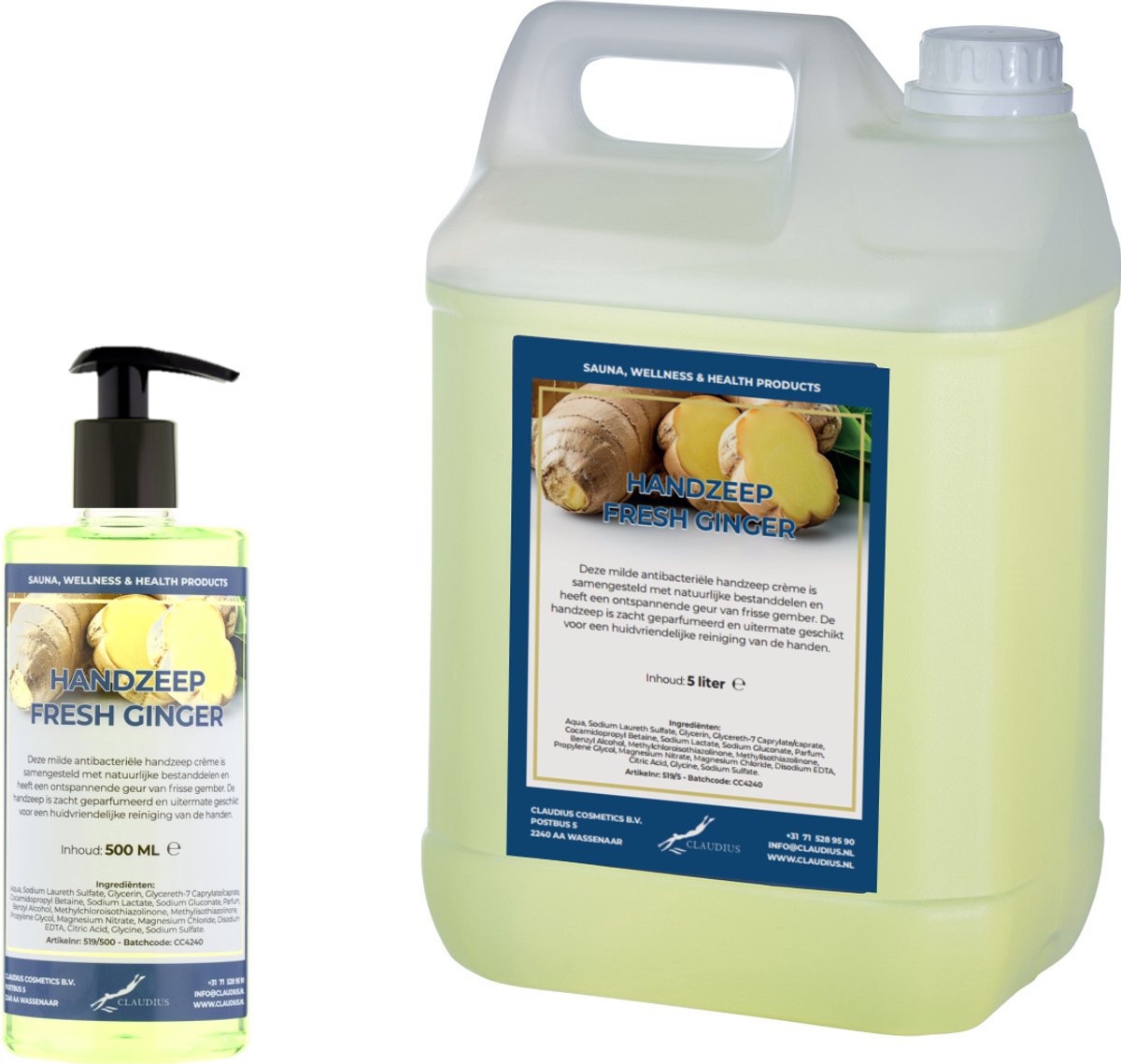 Handzeep Fresh Ginger 500 ml met gratis pomp - hervulbaar + Jerrycan 5 liter navulling