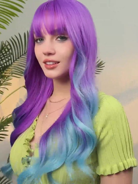 Perruque Unicorn SassyGoods - Perruques Sassy Goods pour femmes, Cheveux longs - Perruque - Lavable - Incl. Filet à cheveux - Blauw violet - 65 cm