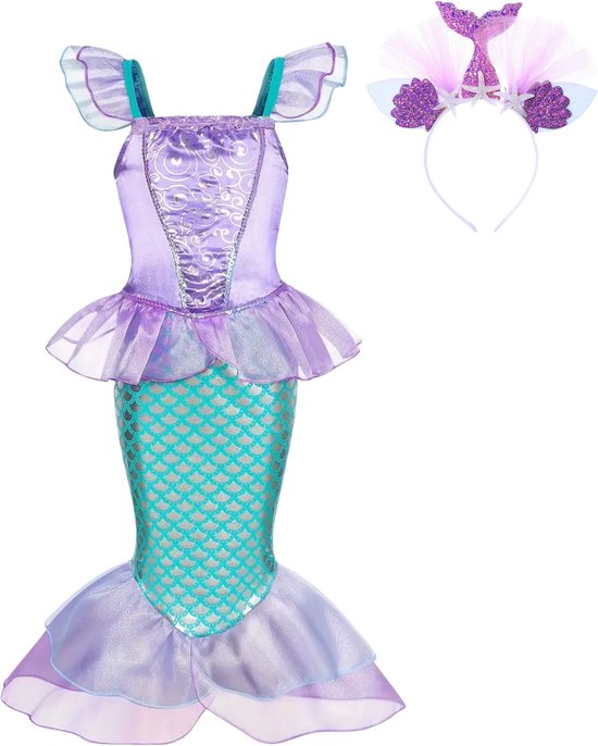 Robe d'habillage sirène Joya Beauty® | Robe de princesse Ariel | Déguisements de sirène | Taille 146/152 (150) | Robe + couronne de sirène GRATUITE