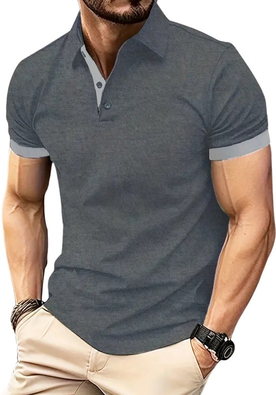 Nivard Golf Shirt Heren - T-shirt - Golfkleding - Golfen - Golf Accessoires - Polo Shirt - Donkergrijs + Lichtgrijs - Maat S van Merkloos — afbeelding 2