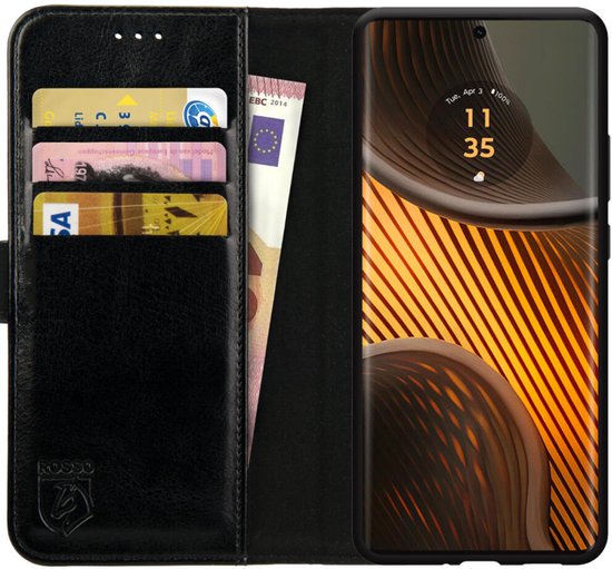 Element Rosso adapté au Motorola Edge 50 Ultra | Étui portefeuille | Étui portefeuille | 3 passes | Fermeture magnétique | Fonction de support | Noir