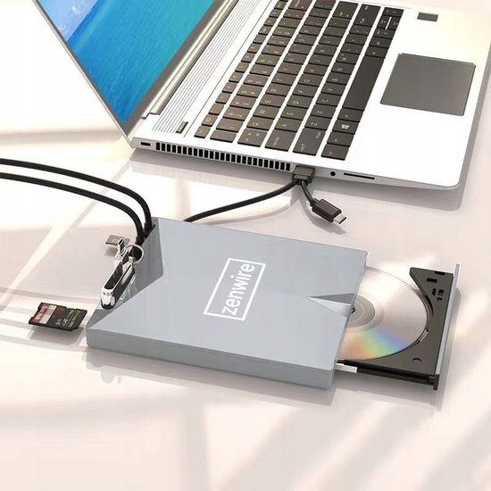 Zenwire H61 - Draagbaar extern station - CD-lezer - DVD-speler Schijfbrander - HUB 7in1 USB-C 3.0 - 4xUSB 2.0 - SD/Micro SD-kaartlezer - Plug & Play - stille werking - Brede compatibiliteit van Zenwire — afbeelding 4