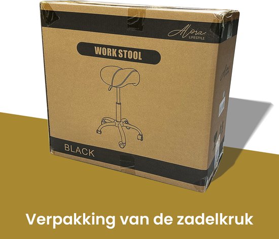 Alora zadelkruk - Tabouret – Zwart/Chrome - kruk – kapperskruk - Ergonomische zadelstoel op wielen