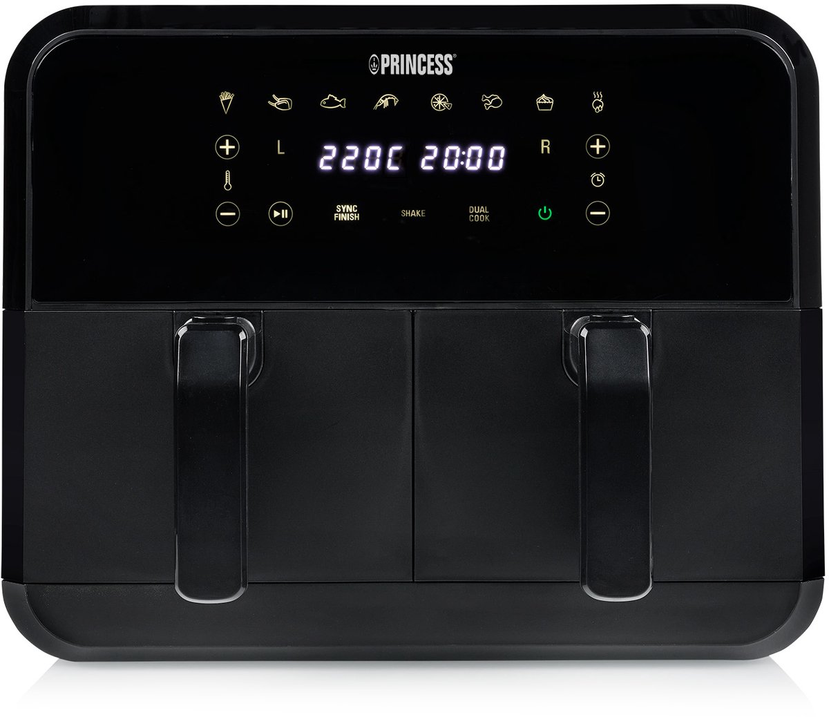 Afbeelding 3 van Princess Double Basket Airfryer 182068 - Dubbele Airfryer - 8 liter - 2 manden - XXL - 8 programma’s - 2400W - Dubbele heteluchtfriteuse - Touchscreen - Zwart - 80 °C tot 220°C - Sync functie