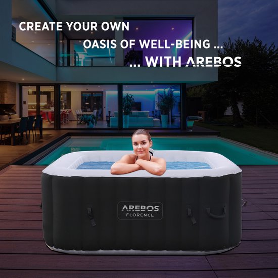 AREBOS Hottub voor Innen en Buiten - 4 Persoons - 130 luchtstralen - 154 x 154 cm - 600L - Opblaasbaar Bubbelbad Massage