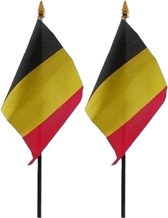 Belgique - 2x - mini drapeau 10 x 15 cm sur pique - Drapeau du Landen - H27 cm - polyester