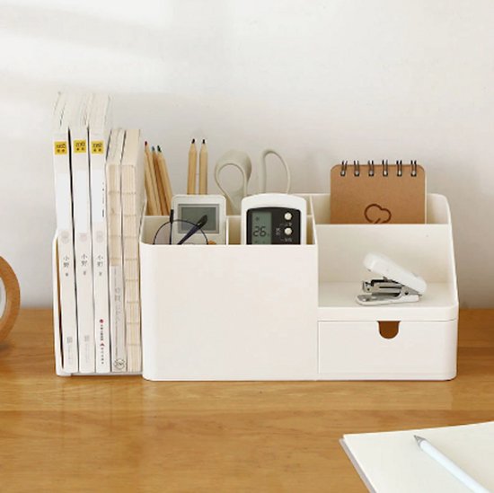 Foto: Quvio bureau organizer pennenbakje pennenhouder organizer bureau bureau accessoires 3 vakken 10 x 20 x 10 cm lxbxh staal zwart