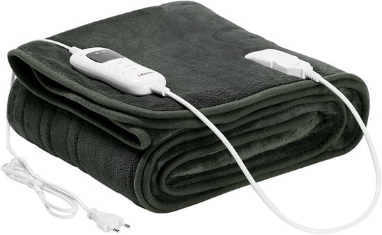AREBOS Elektrische Deken - 200×180 cm - Warmtedeken - Elektrische Onderdeken - 9 warmtestanden - Timerfunctie - Antraciet