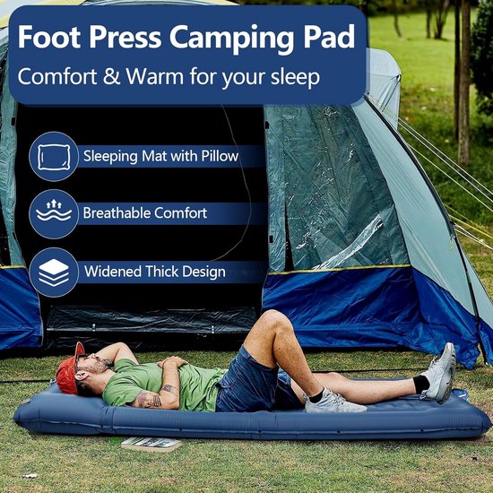 opblaasbare mat voor camping, zelfopblazend, outdoor, dik, waterdicht, zelfopblaasbaar, luchtbed met kussen, opvouwbaar, isolatiemat voor wandelen, reizen, strand, tent (blauw2) van Merkloos — afbeelding 2