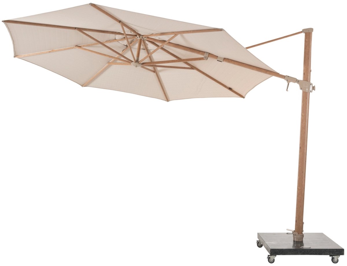 4 Seasons Outdoor Siesta Premium Zweefparasol Ø350 - Sand/Houtlook Frame