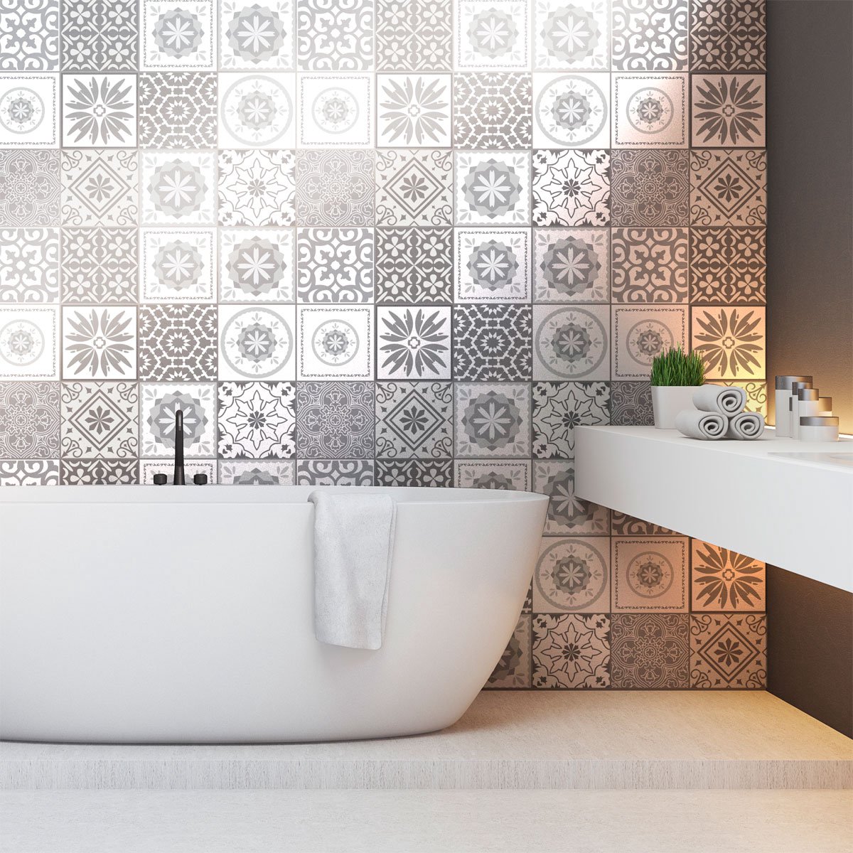 Ambiance Sticker Tegelstickers voor de muur in keuken en badkamer - 12 cementtegelstickers in verschillende tinten Cordoba-grijs - 12 stickers, 20x20 cm Multi color