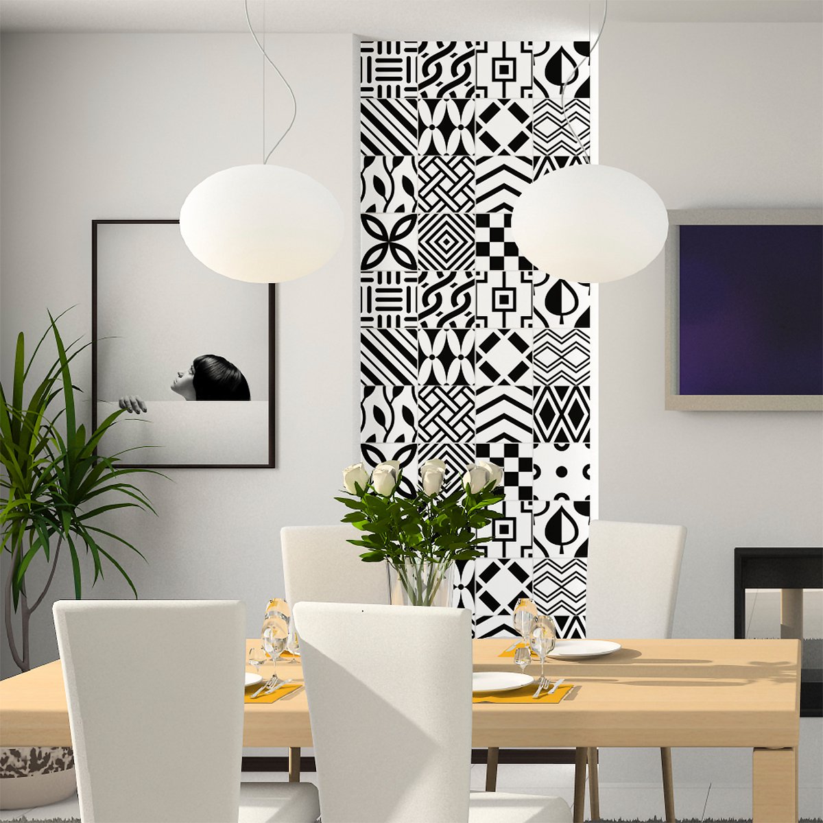 Ambiance Sticker Tegelstickers voor de muur in keuken en badkamer - 24 Scandinavische cementtegelstickers, Kopenhagenstijl - 24 stickers, 15x15cm Multi color
