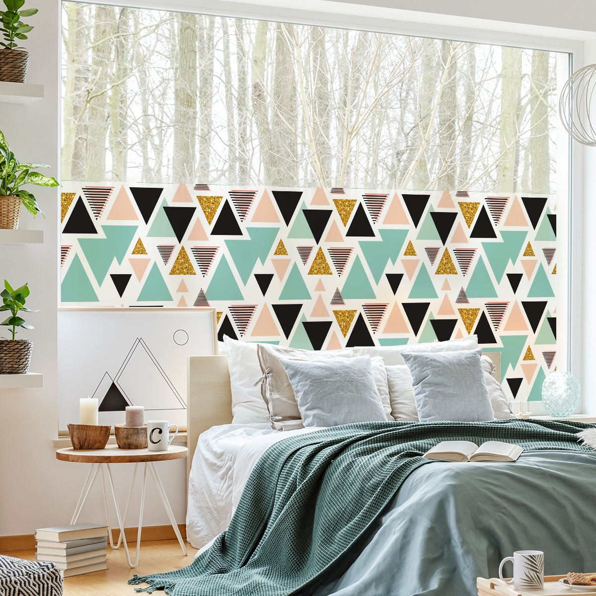 Privacy Raamfolie - XL Scandinavische Driehoeken - Stickers voor Ramen & Douchedeuren - 40