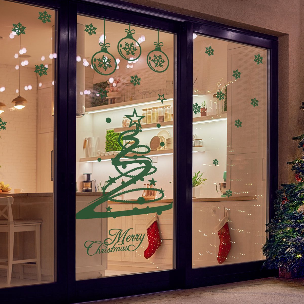 Vrolijke Kerststicker - 30x30cm - Groen - Kerststickers - Feestelijke decoraties