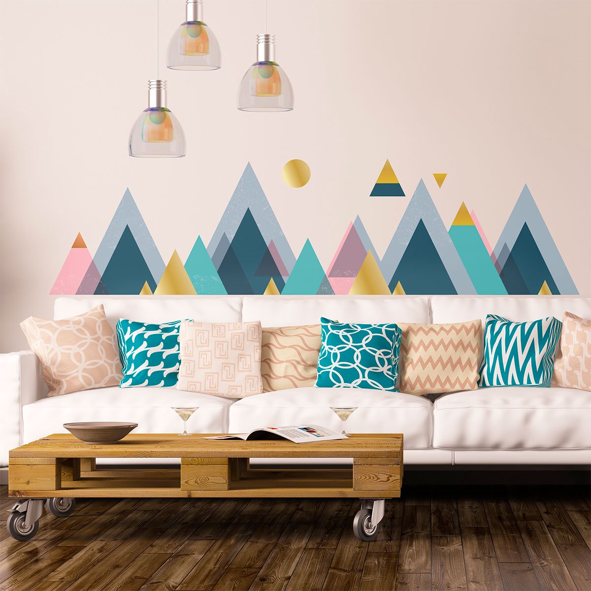 Ambiance Sticker Muurstickers - Decoratie voor slaapkamer/woonkamer - Gigantische muursticker van het Scandinavische TONGA-gebergte - 95x135cm Multi color