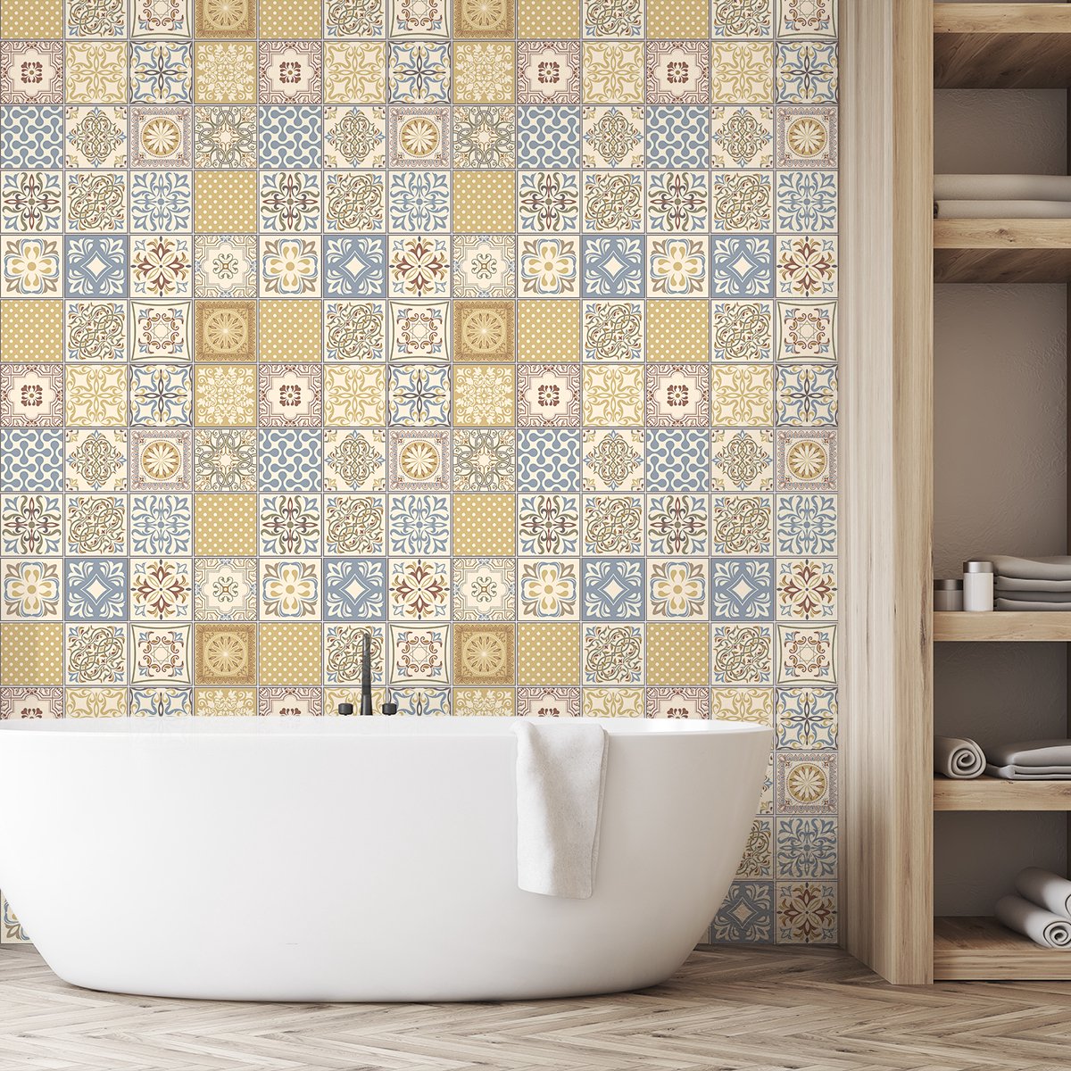 Ambiance Sticker Zelfklevende tegelmuurstickers voor keuken en badkamer - 30 Azulejos Auriana tegelstickers - 30 stickers 20x20cm Multi color