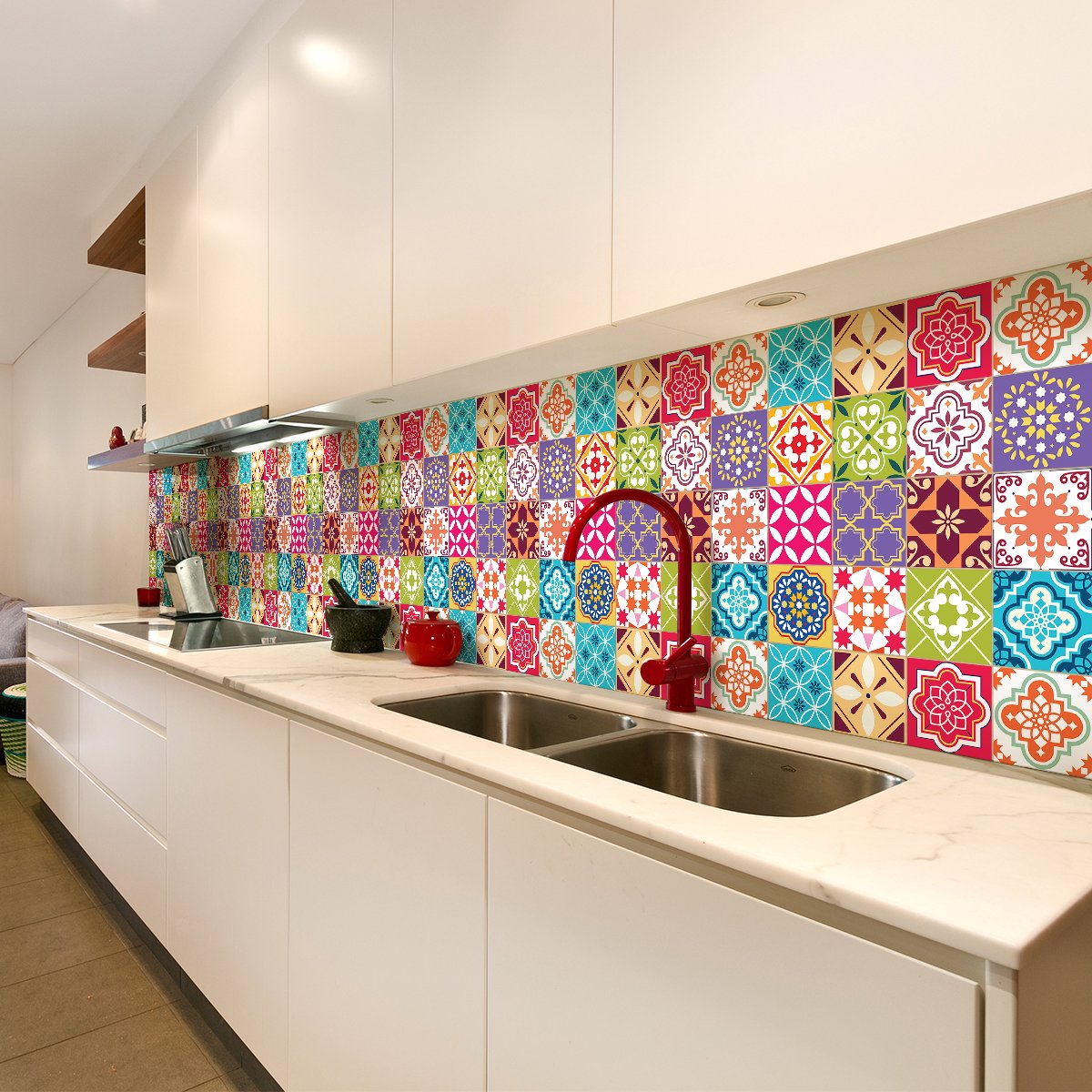 Ambiance Sticker Zelfklevende tegelmuurstickers voor keuken en badkamer - 30 Gloriana Azulejo tegelstickers - 30 stickers 15x15cm Multi color