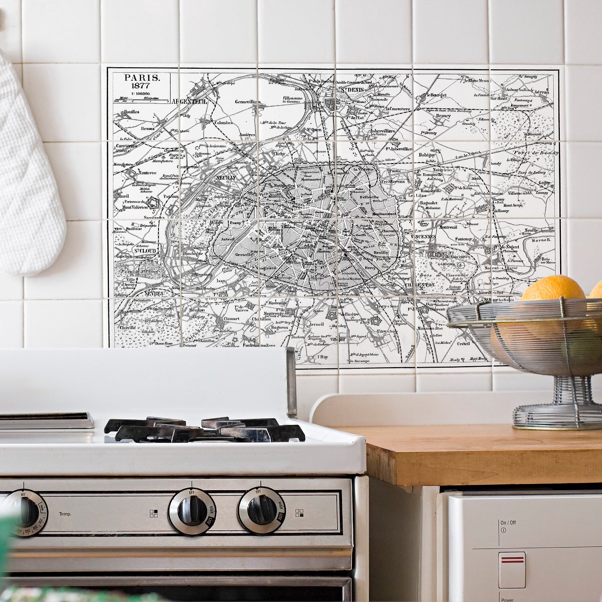Ambiance Sticker Zelfklevende tegelmuurstickers voor keuken en badkamer - 24 tegelstickers - Kaart van Parijs 1877 - 24 stickers 20x20cm Multi color