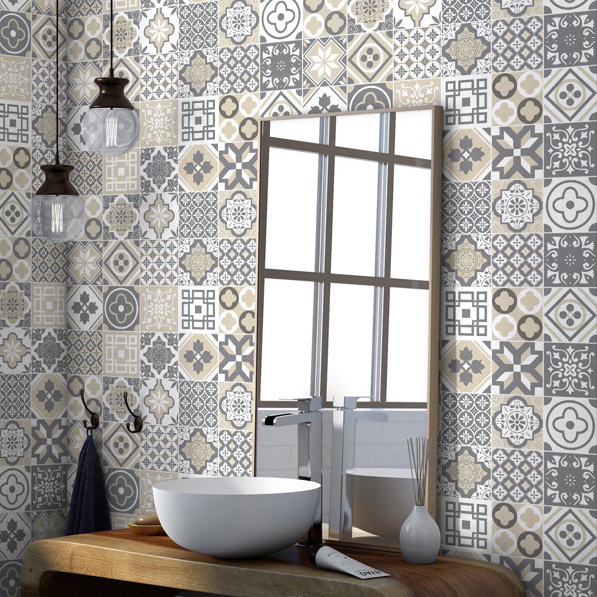 Ambiance Sticker Muurstickers - Zelfklevende tegelmuurstickers voor keuken en badkamer - 24 CIRIANO tegelstickers - 24 stickers 15x15cm Multi color
