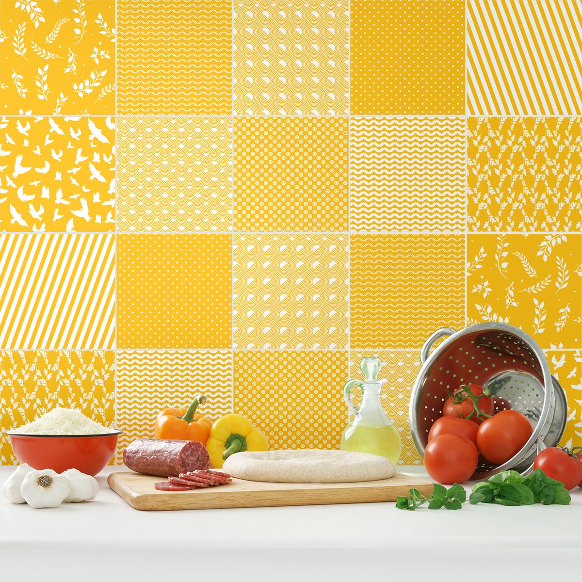 Ambiance Sticker Zelfklevende muurtegelstickers voor keuken en badkamer - 9 etnische Fukuoka cementtegelstickers - 9 stickers 20x20cm Multi color