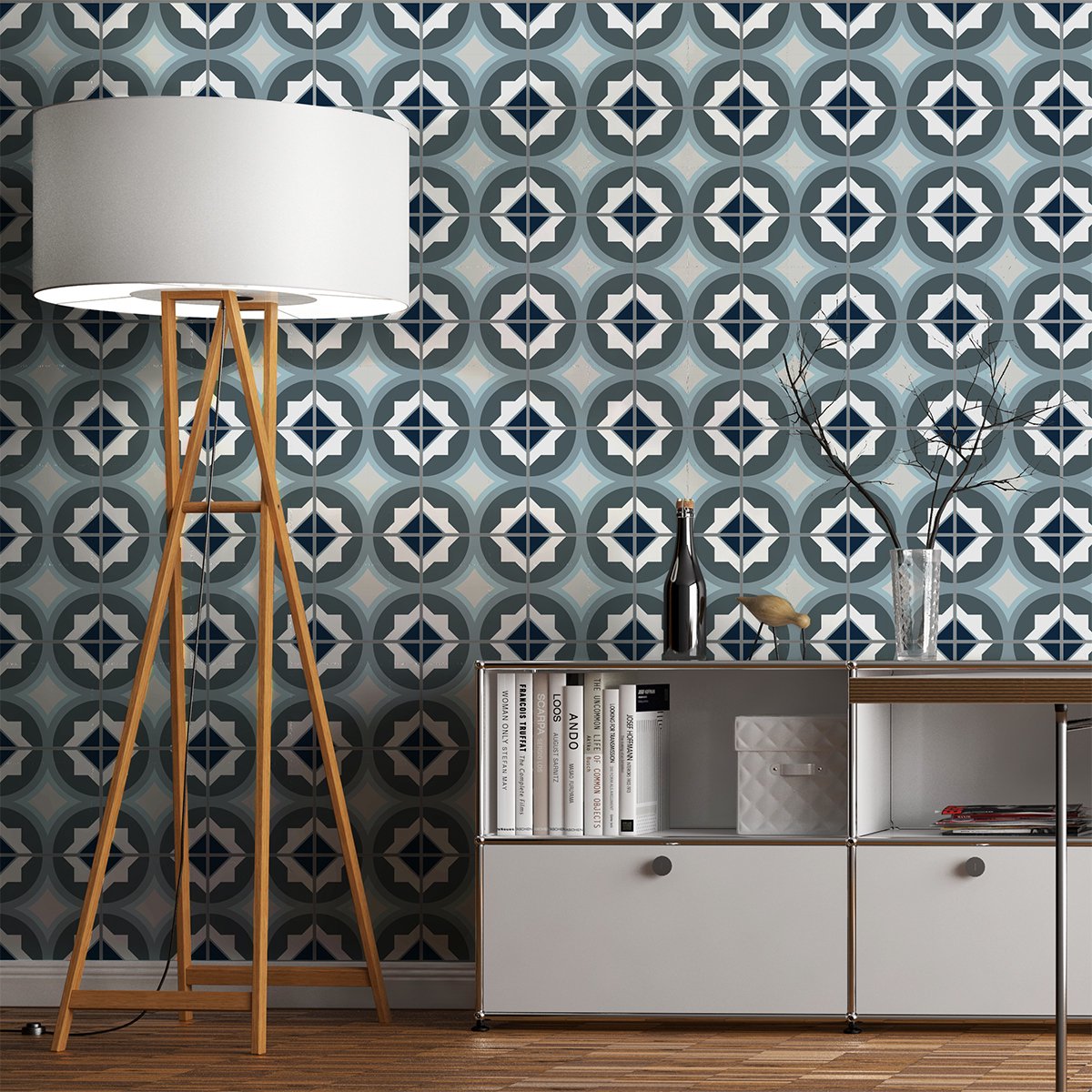 Ambiance Sticker Zelfklevende tegelmuurstickers voor keuken en badkamer - 9 cementtegelstickers, Azulejos Firmina - 9 stickers, 20x20cm Multi color