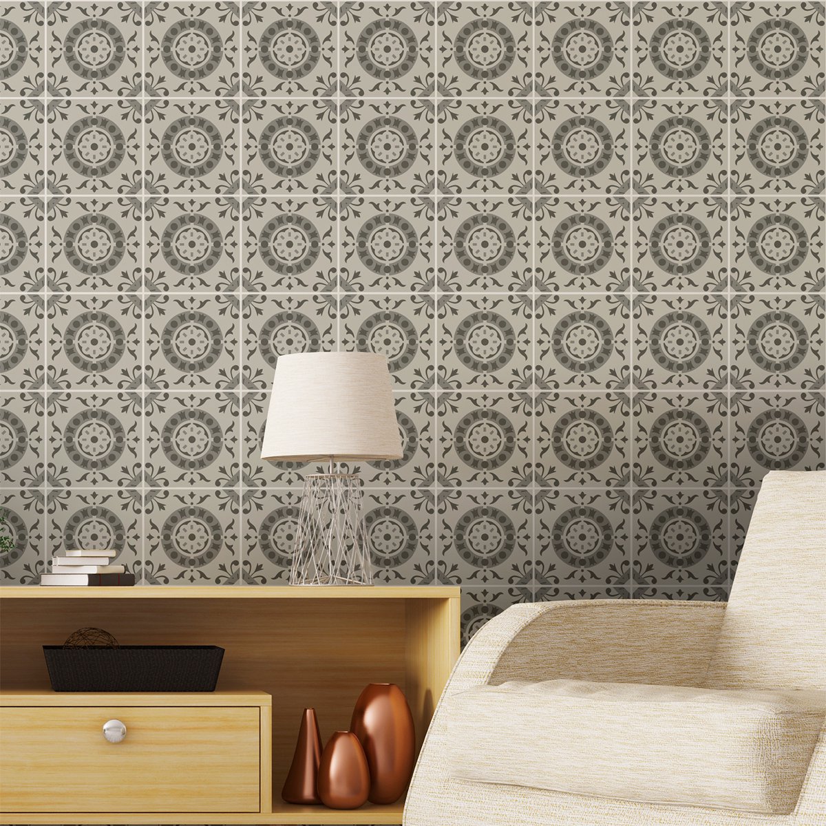 Ambiance Sticker Zelfklevende tegelmuurstickers voor keuken en badkamer - 9 cementtegelstickers (AZULEJOS ENNEA) - 9 stickers 15x15cm Multi color