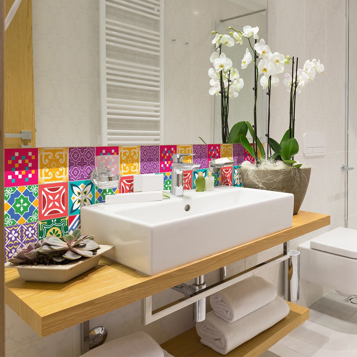 Ambiance Sticker Zelfklevende tegelmuurstickers voor keuken en badkamer - 9 cementtegelstickers (AZULEJOS CORINA) - 9 stickers, 20x20cm Multi color