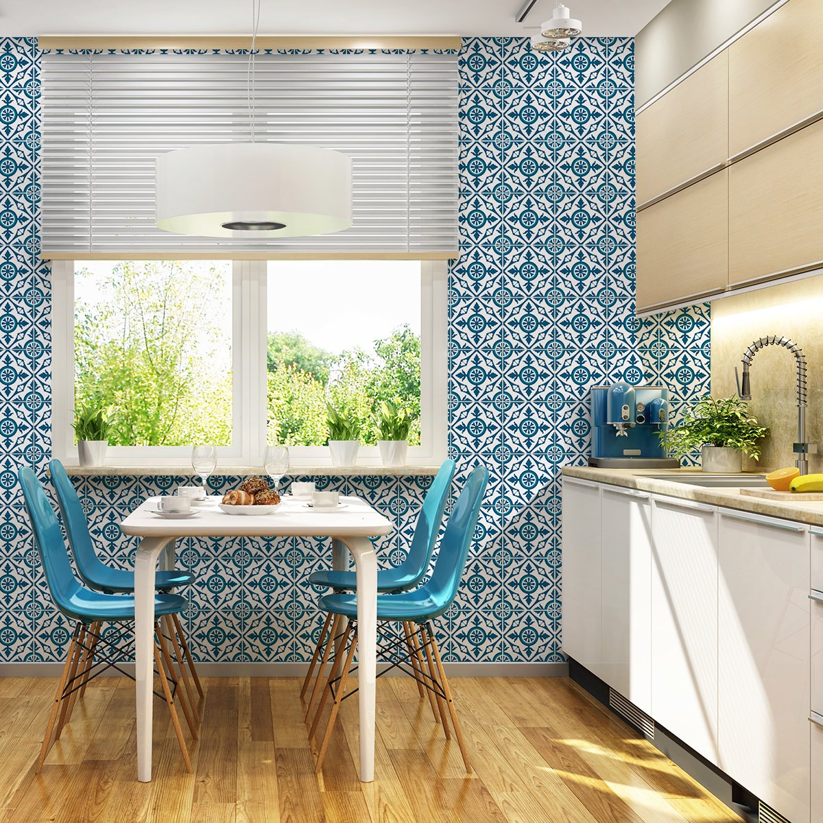 Ambiance Sticker Zelfklevende tegelmuurstickers voor keuken en badkamer - 60 cementtegelstickers, Azulejos Clelia - 60 stickers, 10x10cm Multi color