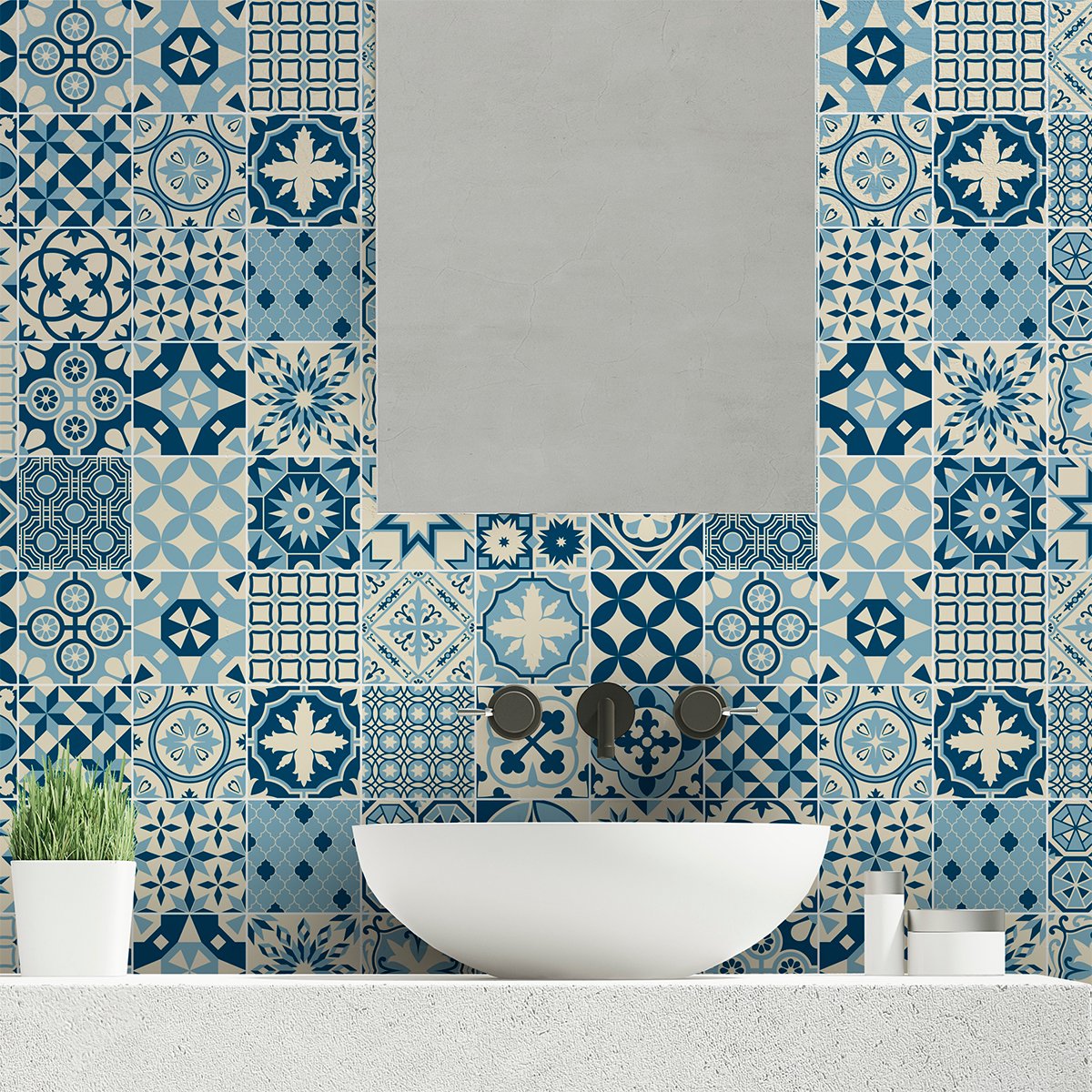 Ambiance Sticker Zelfklevende tegelmuurstickers voor keuken en badkamer - 30 ORAVA Azulejo tegelstickers - 30 stickers 15x15cm Multi color