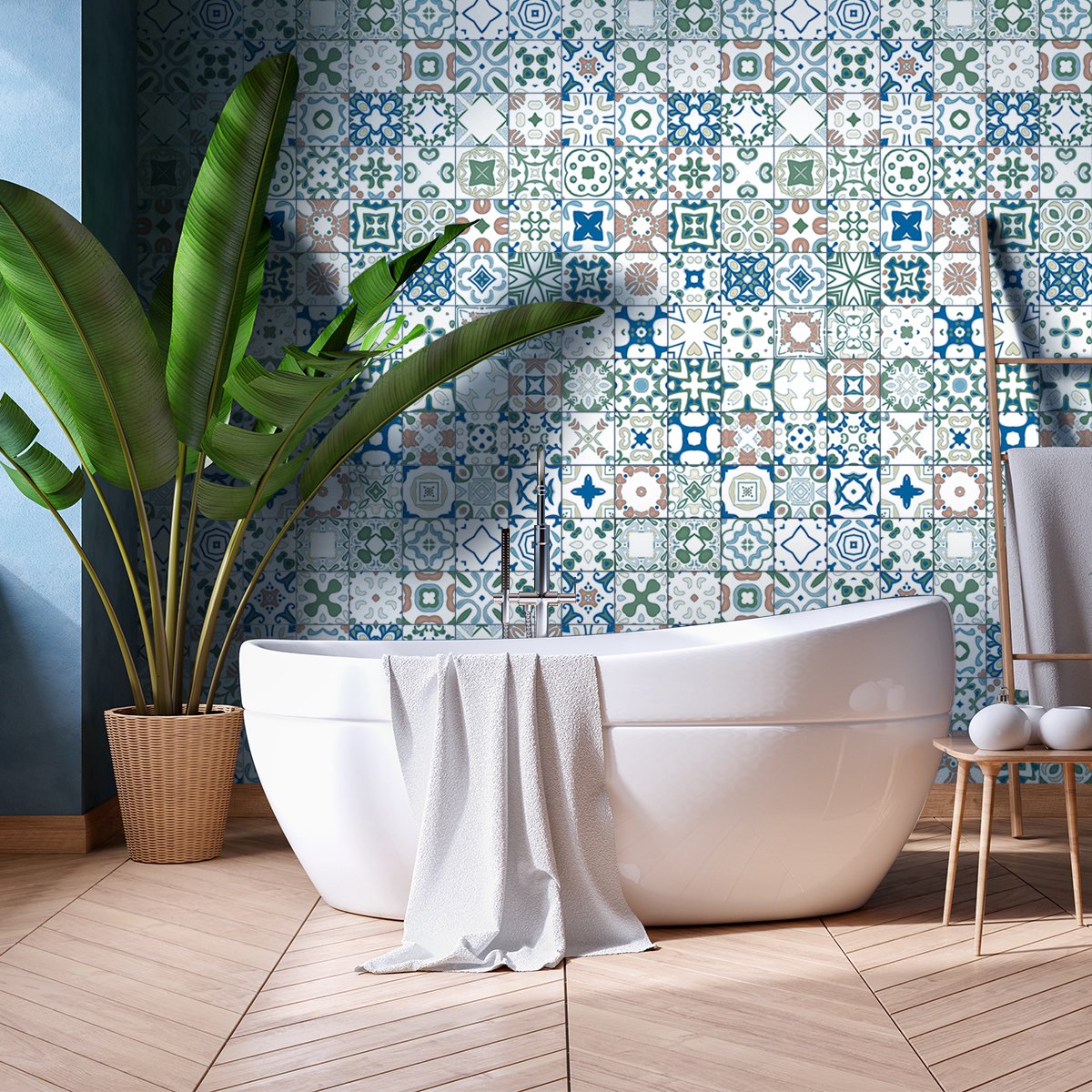 Ambiance Sticker Zelfklevende tegelmuurstickers voor keuken en badkamer - 60 Azulejos Luriano tegelstickers - 60 stickers 10x10cm Multi color