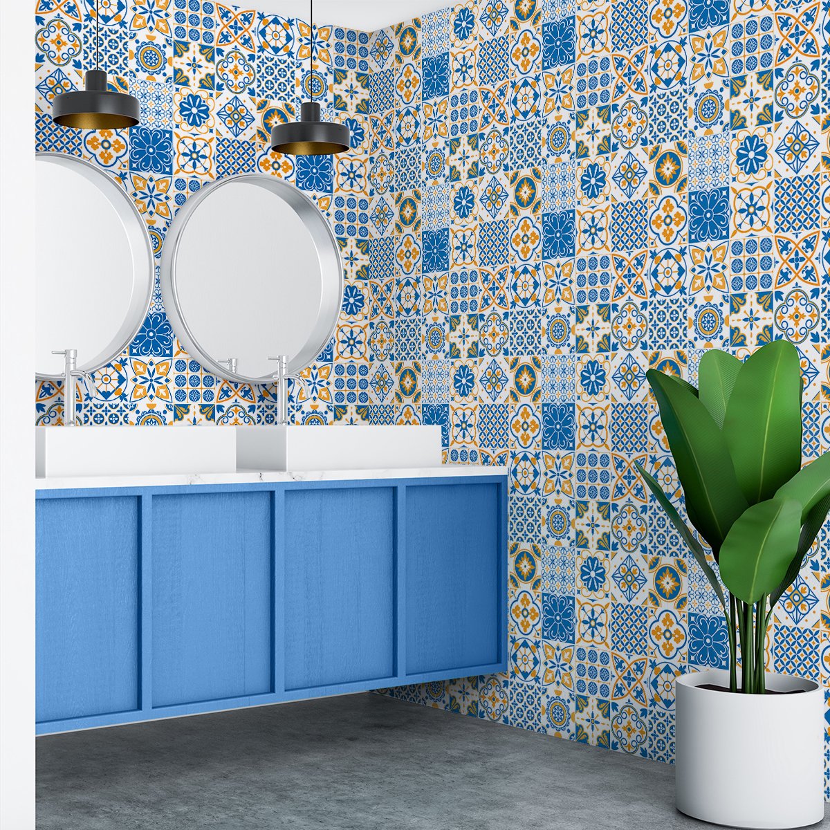 Ambiance Sticker Zelfklevende tegelmuurstickers voor keuken en badkamer - 60 Azulejos Maurizia tegelstickers - 60 stickers 20x20cm Multi color