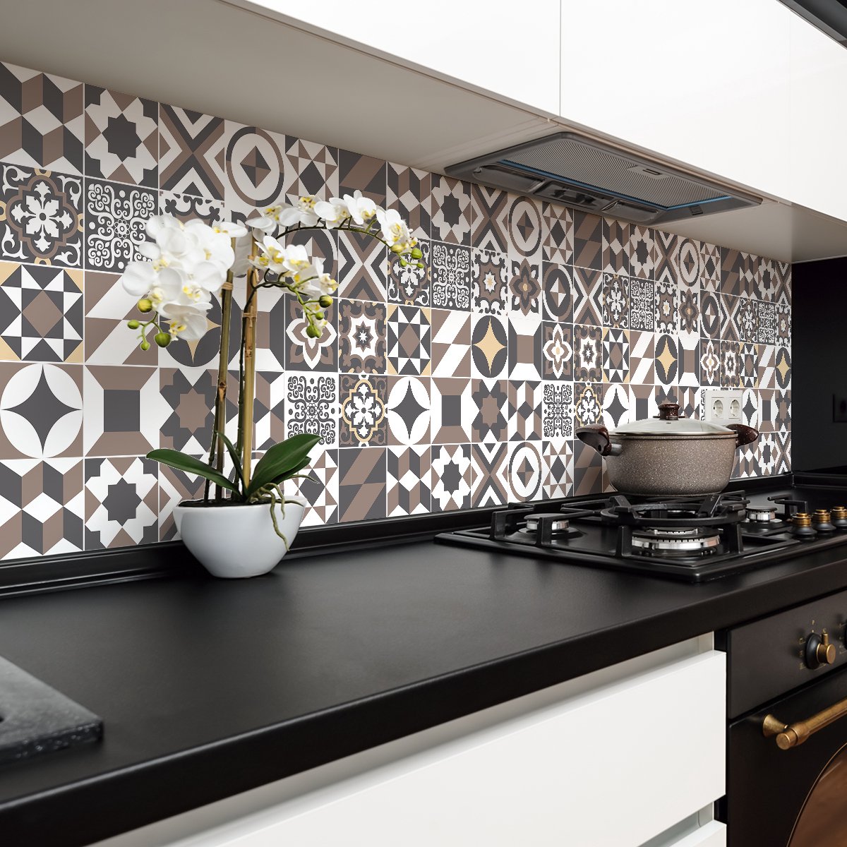 Ambiance Sticker Zelfklevende tegelmuurstickers voor keuken en badkamer - 24 cementtegelstickers, Azulejos Solenzara-stijl - 24 stickers, 20x20 cm Multi color
