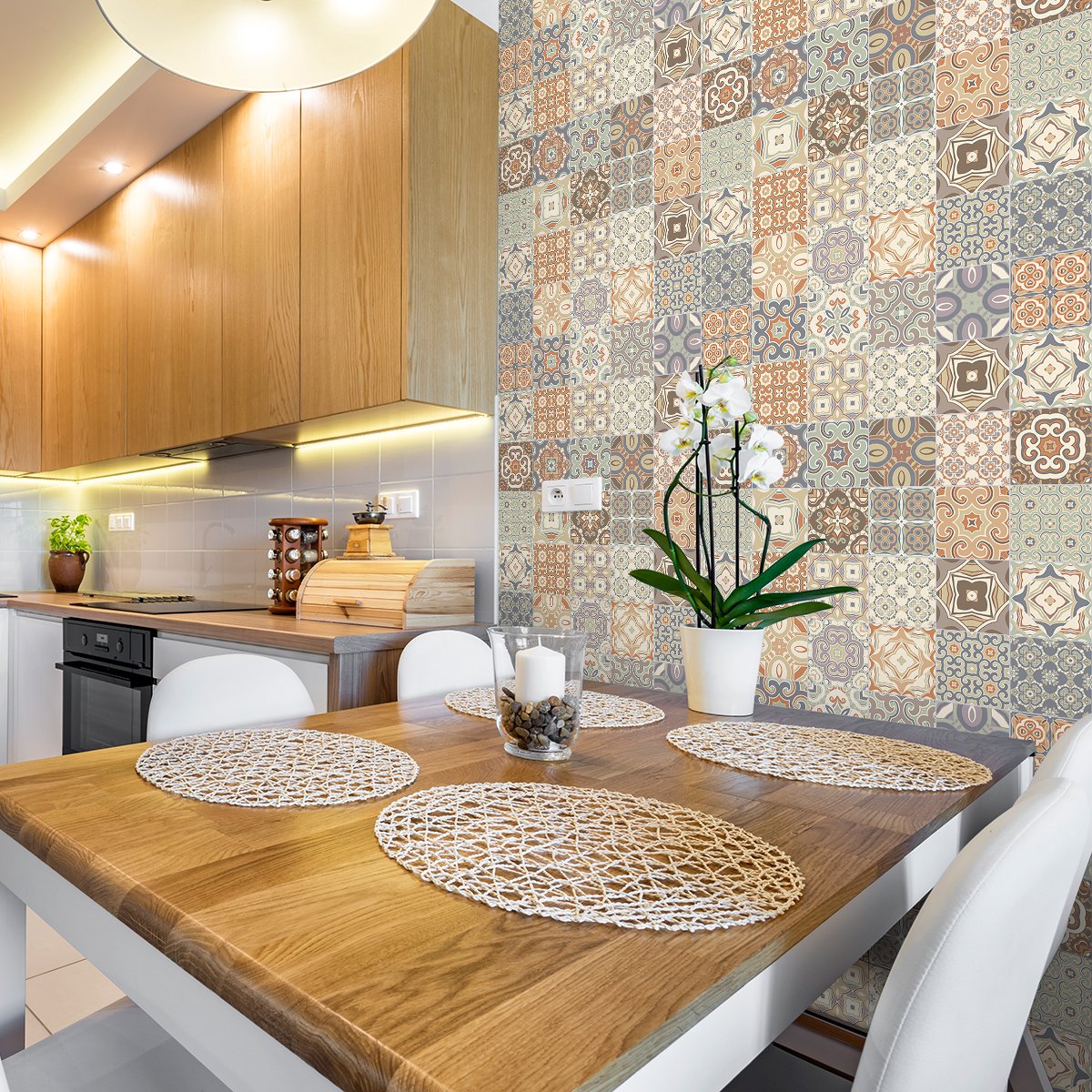 Ambiance Sticker Zelfklevende tegelmuurstickers voor keuken en badkamer - 24 Azulejos Adriano cementtegelstickers - 24 stickers 15x15cm Multi color