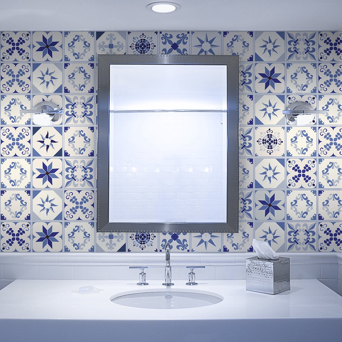 Ambiance Sticker Zelfklevende tegelmuurstickers voor keuken en badkamer - 24 cementtegelstickers, Azulejos Ciara - 24 stickers, 10x10cm Multi color