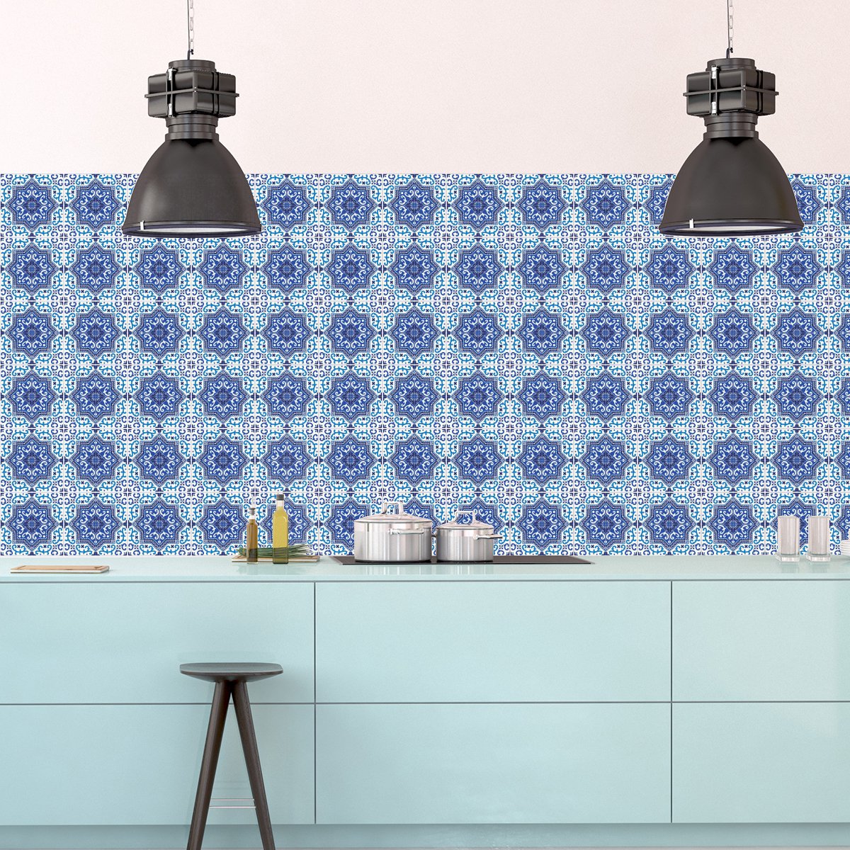 Ambiance Sticker Zelfklevende tegelmuurstickers voor keuken en badkamer - 9 Azulejos Massilia tegelstickers - 9 stickers van 15x15 cm Multi color