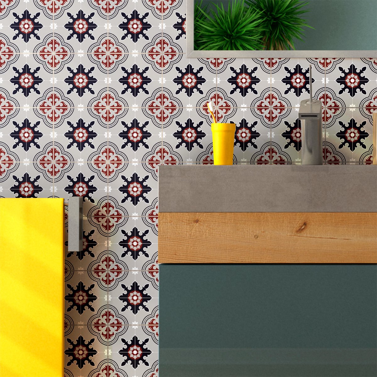 Ambiance Sticker Zelfklevende tegelmuurstickers voor keuken en badkamer - 30 cementtegelstickers, Azulejos Babita-stijl - 30 stickers, 10x10 cm Multi color