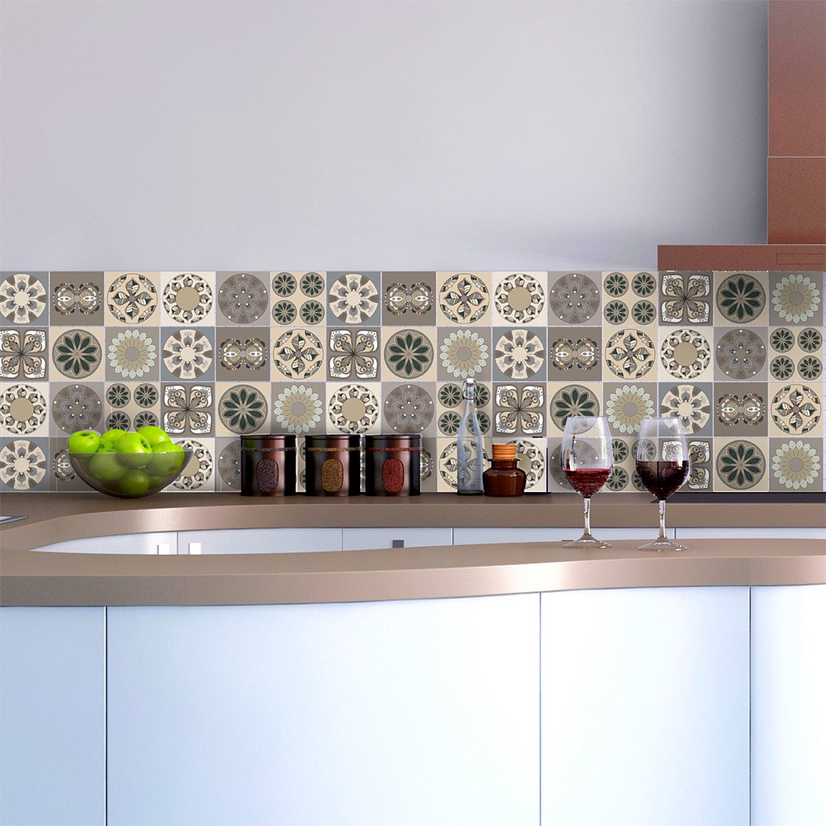 Ambiance Sticker Zelfklevende tegelmuurstickers voor keuken en badkamer - 9 Azulejo tegelstickers in verschillende tinten Mexicaans grijs - 9 stickers 20x20cm Multi color