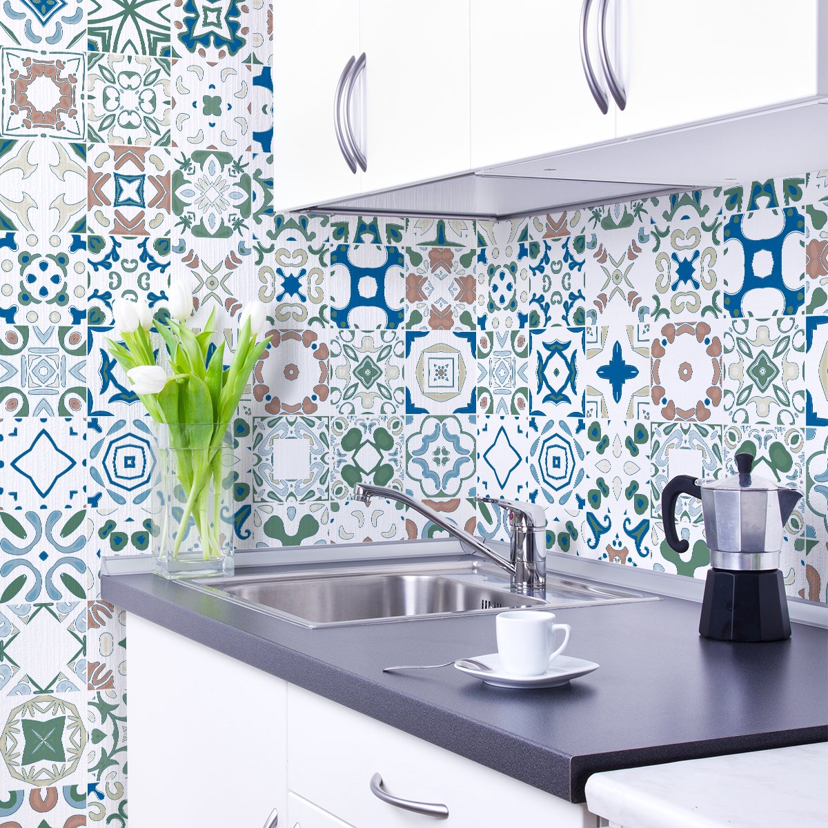 Ambiance Sticker Zelfklevende tegelmuurstickers voor keuken en badkamer - 9 Brigitta Azulejo tegelstickers - 9 stickers 10x10cm Multi color
