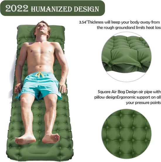 Inflatable Camping Mat Waterproof Thick Self-Inflating Air Mattress with Cushion - Foldable Insulation Mat for Hiking Travel Beach Tent (Green) — afbeelding 4